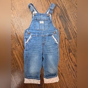 OshKosh B'gosh Classic Blue Kids Overalls With Floral Trim 3T